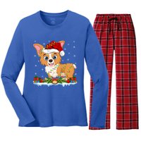 Welsh Corgi Dog Xmas Lighting Santa Welsh Corgi Christmas Gift Women's Long Sleeve Flannel Pajama Set 