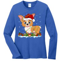 Welsh Corgi Dog Xmas Lighting Santa Welsh Corgi Christmas Gift Ladies Long Sleeve Shirt