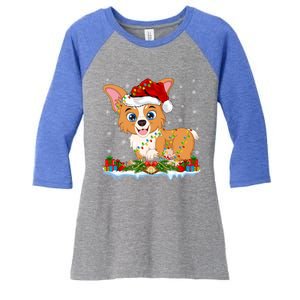 Welsh Corgi Dog Xmas Lighting Santa Welsh Corgi Christmas Gift Women's Tri-Blend 3/4-Sleeve Raglan Shirt