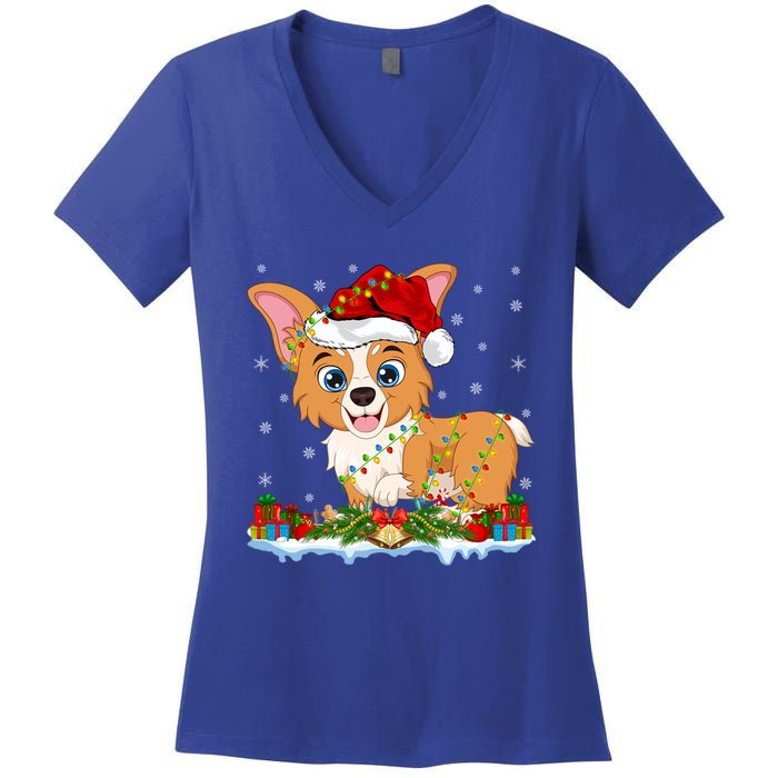 Welsh Corgi Dog Xmas Lighting Santa Welsh Corgi Christmas Gift Women's V-Neck T-Shirt