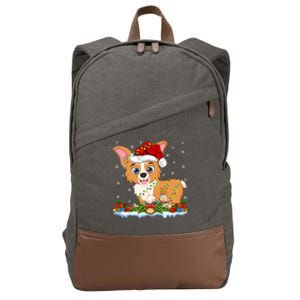 Welsh Corgi Dog Xmas Lighting Santa Welsh Corgi Christmas Gift Cotton Canvas Backpack