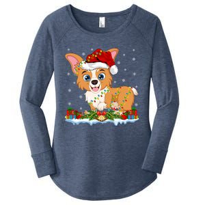 Welsh Corgi Dog Xmas Lighting Santa Welsh Corgi Christmas Gift Women's Perfect Tri Tunic Long Sleeve Shirt