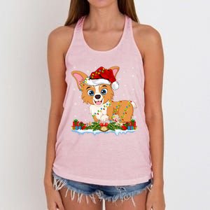 Welsh Corgi Dog Xmas Lighting Santa Welsh Corgi Christmas Gift Women's Knotted Racerback Tank