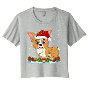 Welsh Corgi Dog Xmas Lighting Santa Welsh Corgi Christmas Gift Women's Crop Top Tee