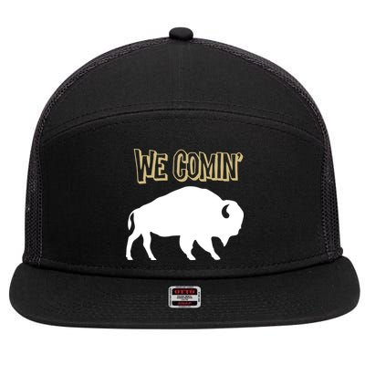 We Comin Deion Sanders Buffaloes Coach Prime 7 Panel Mesh Trucker Snapback Hat