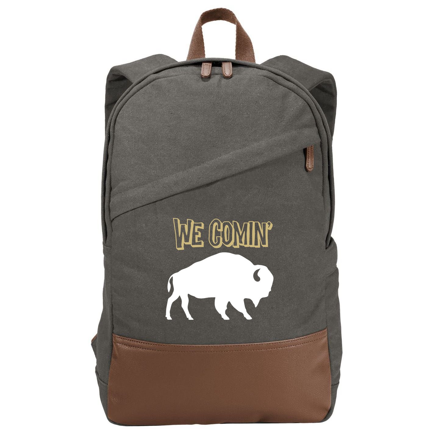 We Comin Deion Sanders Buffaloes Coach Prime Cotton Canvas Backpack