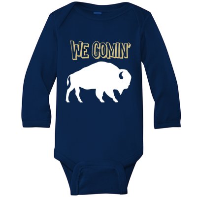 We Comin Deion Sanders Buffaloes Coach Prime Baby Long Sleeve Bodysuit