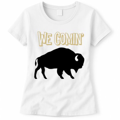 We Comin Deion Sanders Buffaloes Coach Prime Womens T-Shirt