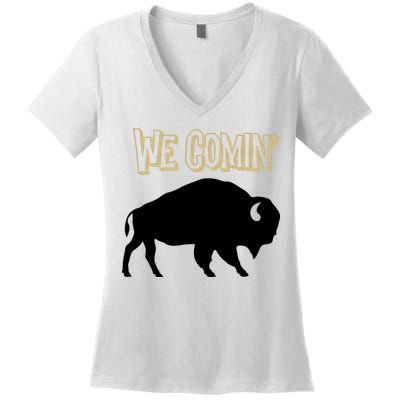 We Comin Deion Sanders Buffaloes Coach Prime Women's V-Neck T-Shirt