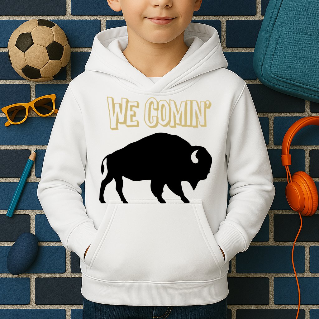 We Comin Deion Sanders Buffaloes Coach Prime Kids Hoodie