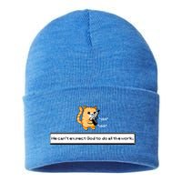 We Cant Expect God To Do All The Work Cat Click Click Sustainable Knit Beanie