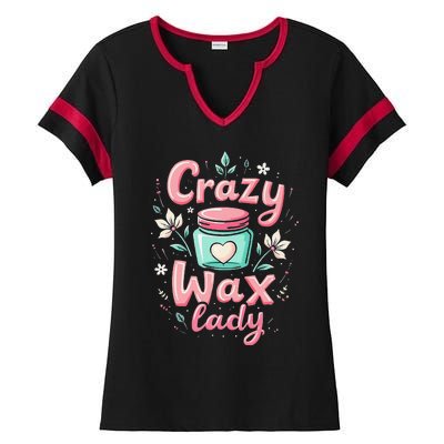 Waxing Cosmetologist Esthetician Crazy Wax Lady Ladies Halftime Notch Neck Tee