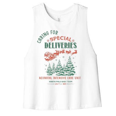 Women Caring For Special Deliveries Nicu Nurse Christmas Women's Racerback Cropped Tank