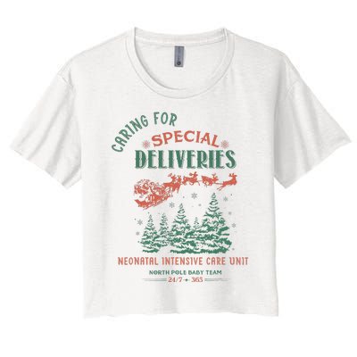 Women Caring For Special Deliveries Nicu Nurse Christmas Women's Crop Top Tee