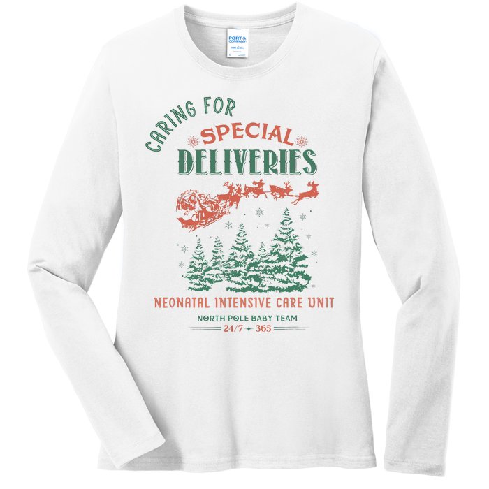 Women Caring For Special Deliveries Nicu Nurse Christmas Ladies Long Sleeve Shirt