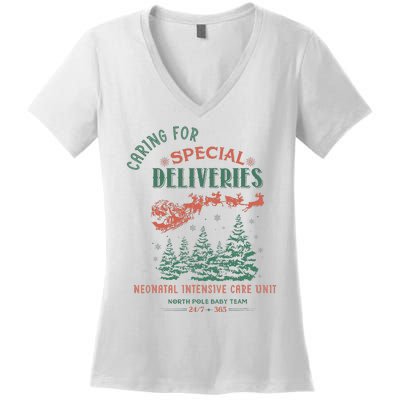 Women Caring For Special Deliveries Nicu Nurse Christmas Women's V-Neck T-Shirt