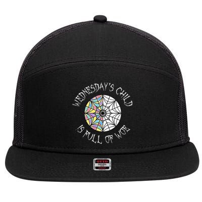 Wednesdays Child Full Of Woe Trendy Popular Round Window 7 Panel Mesh Trucker Snapback Hat