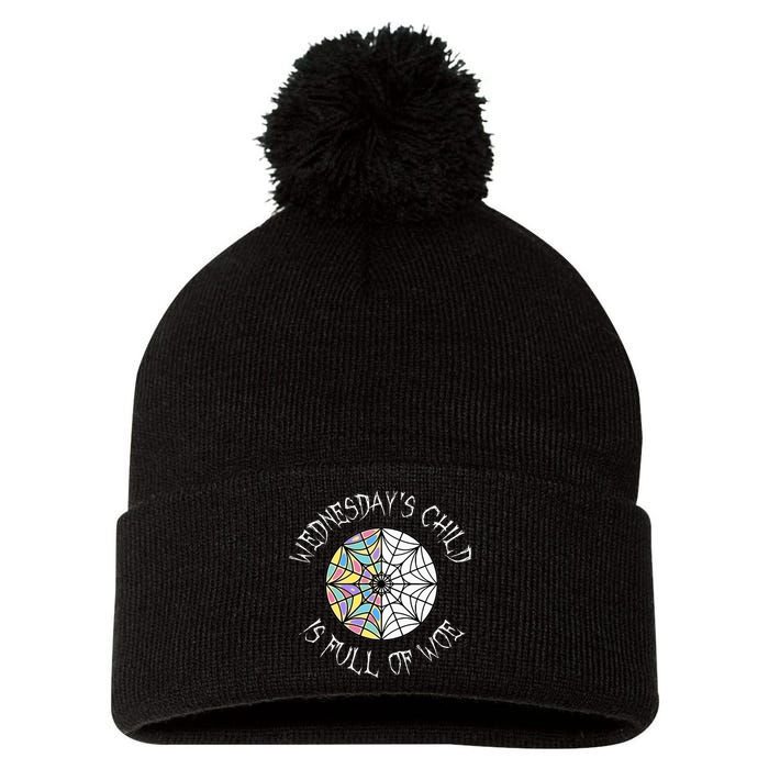 Wednesdays Child Full Of Woe Trendy Popular Round Window Pom Pom 12in Knit Beanie