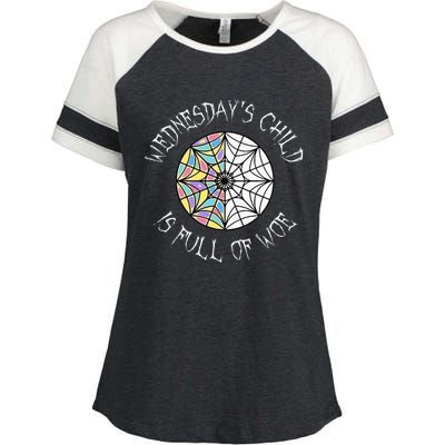 Wednesdays Child Full Of Woe Trendy Popular Round Window Enza Ladies Jersey Colorblock Tee