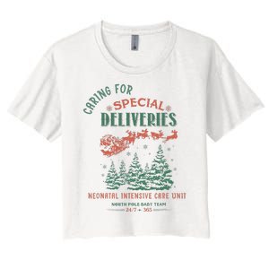 Women Caring For Special Deliveries Nicu Nurse Christmas Women's Crop Top Tee