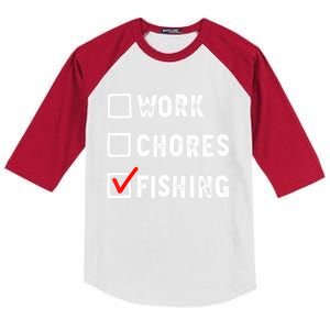 Work Chores Fishing Funny Gift Tee Kids Colorblock Raglan Jersey