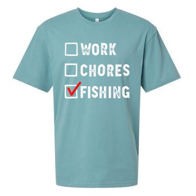 Work Chores Fishing Funny Gift Tee Sueded Cloud Jersey T-Shirt