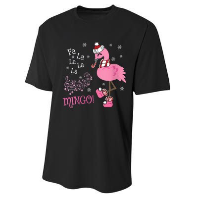 Wo Cute Fa La La MINGO Candy Cane Christmas Flamingo V-Neck Performance Sprint T-Shirt