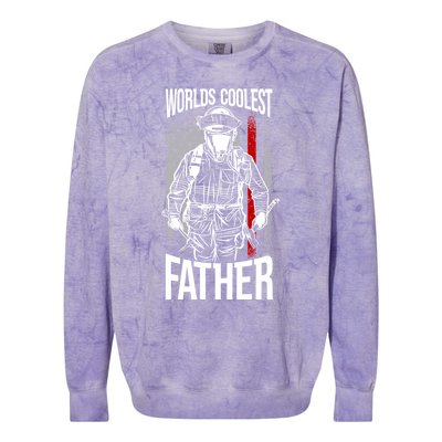 Worlds Coolest Father Fire American Flag Firefighter Dad Gift Colorblast Crewneck Sweatshirt