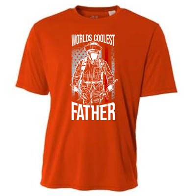 Worlds Coolest Father Fire American Flag Firefighter Dad Gift Cooling Performance Crew T-Shirt