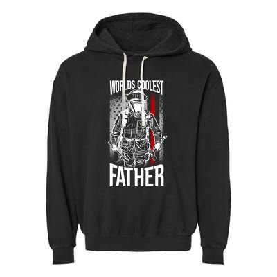 Worlds Coolest Father Fire American Flag Firefighter Dad Gift Garment-Dyed Fleece Hoodie