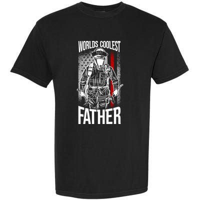 Worlds Coolest Father Fire American Flag Firefighter Dad Gift Garment-Dyed Heavyweight T-Shirt