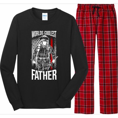 Worlds Coolest Father Fire American Flag Firefighter Dad Gift Long Sleeve Pajama Set