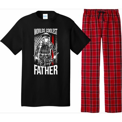 Worlds Coolest Father Fire American Flag Firefighter Dad Gift Pajama Set