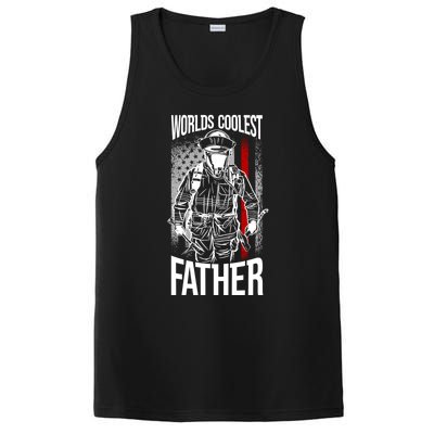 Worlds Coolest Father Fire American Flag Firefighter Dad Gift PosiCharge Competitor Tank