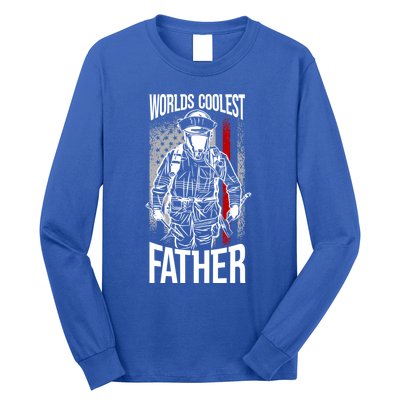 Worlds Coolest Father Fire American Flag Firefighter Dad Gift Long Sleeve Shirt