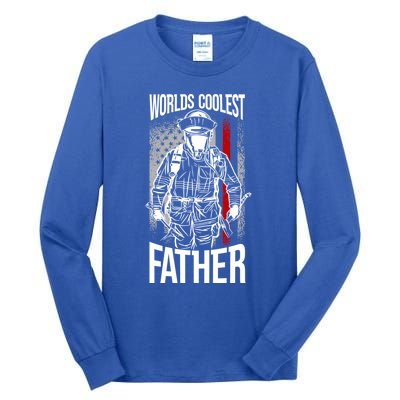 Worlds Coolest Father Fire American Flag Firefighter Dad Gift Tall Long Sleeve T-Shirt