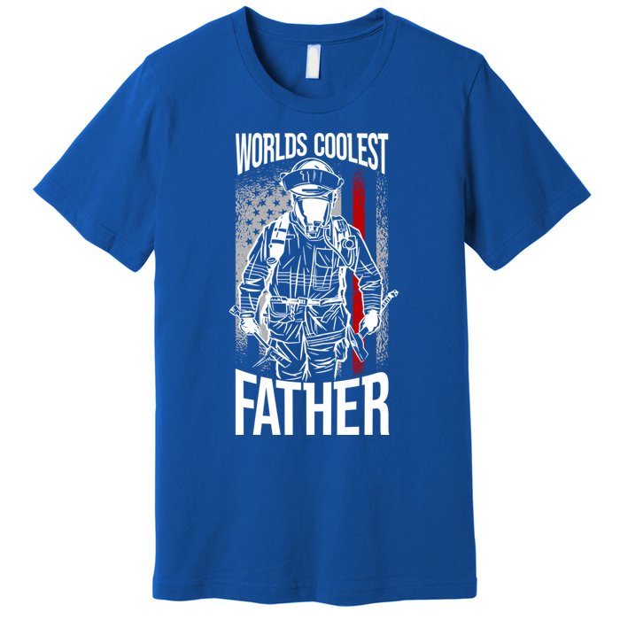 Worlds Coolest Father Fire American Flag Firefighter Dad Gift Premium T-Shirt