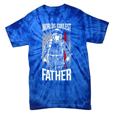 Worlds Coolest Father Fire American Flag Firefighter Dad Gift Tie-Dye T-Shirt