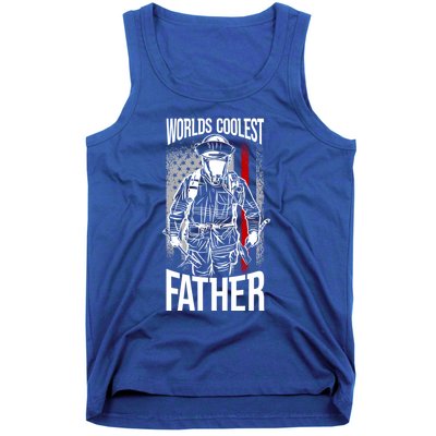 Worlds Coolest Father Fire American Flag Firefighter Dad Gift Tank Top