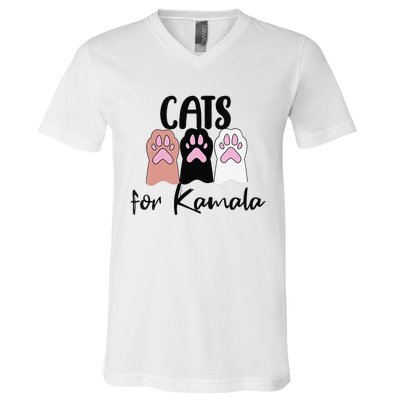 Women Cats For Kamala Funny Political Gift V-Neck T-Shirt