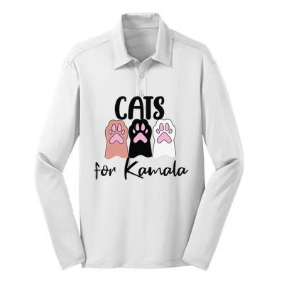 Women Cats For Kamala Funny Political Gift Silk Touch Performance Long Sleeve Polo