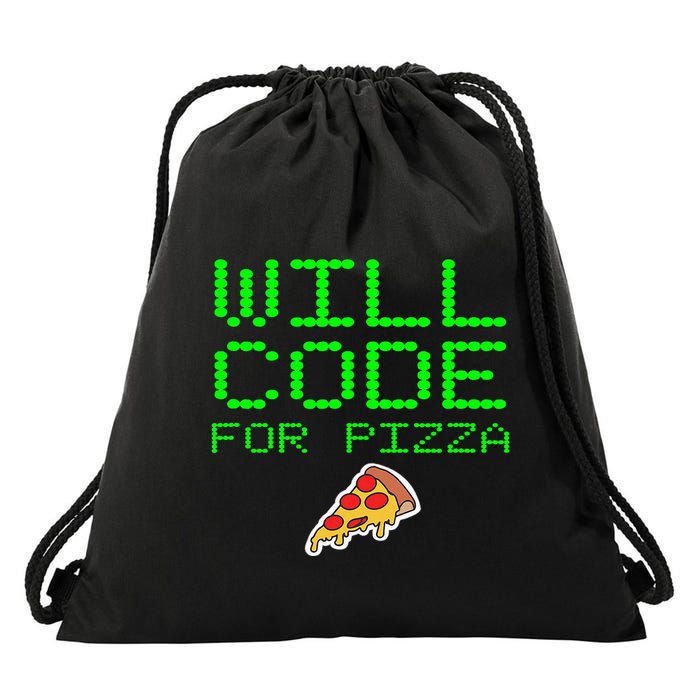 Will Code For Pizza Funny Computer Programming Coding Coder Drawstring Bag