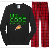 Will Code For Pizza Funny Computer Programming Coding Coder Long Sleeve Pajama Set