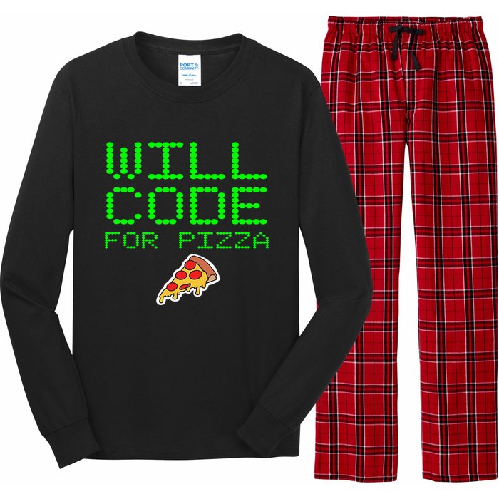 Will Code For Pizza Funny Computer Programming Coding Coder Long Sleeve Pajama Set