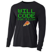 Will Code For Pizza Funny Computer Programming Coding Coder Cooling Performance Long Sleeve Crew