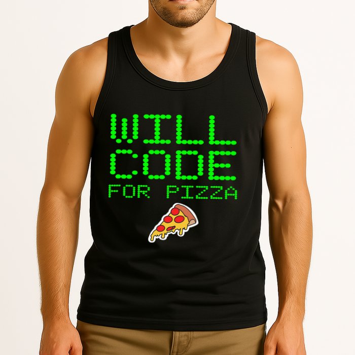 Will Code For Pizza Funny Computer Programming Coding Coder Tank Top