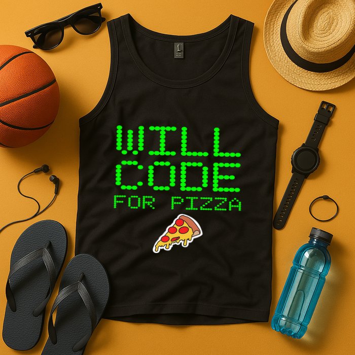 Will Code For Pizza Funny Computer Programming Coding Coder Tank Top