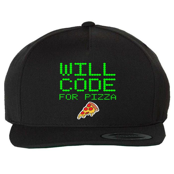 Will Code For Pizza Funny Computer Programming Coding Coder Wool Snapback Cap
