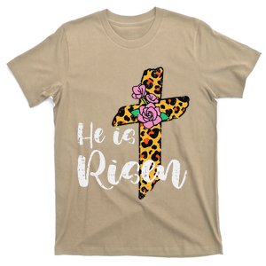 Womens Cross Flower He Is Risen Christ Easter Jesus Religious Women T-Shirt