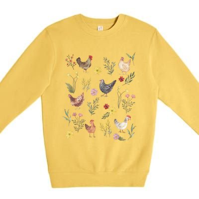 Wildflower Chicken Floral Chicken Lover Cute Farmer Flowers Premium Crewneck Sweatshirt